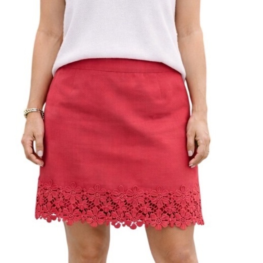 J. Crew Fact Women's Coral Embroidered Floral Detail Full Lined Mini Skirt Sz 8